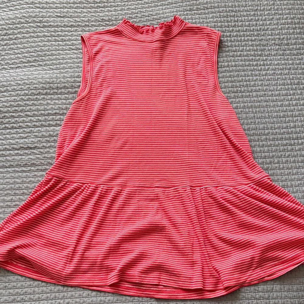 Anthropologie mockneck peplum grapefruit pink top